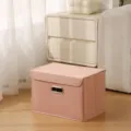 Pink foldable fabric storage box with lid and metal handle for home bedroom organization - Small 25*20*17cm / Macaron Rouge Pink