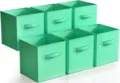 Mint green fabric folding storage box set, cubby cube organizer for closet and shelf. - Green