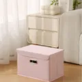 Pink foldable fabric storage box with lid and metal handle for bedroom organization. - Small 25*20*17cm / Macaron Light Pink