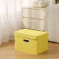 Foldable fabric storage box with lid yellow desktop organizer home storage container - Small 25*20*17cm / Macaron Bright Yellow