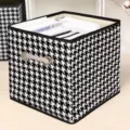 Scatola portaoggetti pieghevole pied de poule con manico, organizer per cassetti in tessuto. - (Corda di Canapa) Senza Coperchio Pied-de-Poule Nero