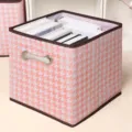 Scatola portaoggetti in tessuto pied de poule rosa pieghevole con manici in corda. - (Corda di Canapa) Senza Coperchio Pied-de-Poule Rosa
