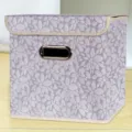 Foldable non-woven fabric storage box with lid purple floral pattern home organizer bin - Lidded Clover - White