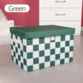 Scatola portaoggetti in tessuto pieghevole verde con coperchio per vestiti e giocattoli - Piccolo 18L / Quadretti Verde e Bianco