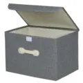 Scatola portaoggetti in tessuto grigio con coperchio e maniglia, organizer pieghevole. - Piccolo (26x20x16cm) / Grigio Carbone