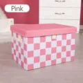 Scatola portaoggetti in tessuto a quadri rosa con coperchio, organizzatore di vestiti pieghevole. - Piccolo 18L / Quadri Rosa e Bianco