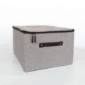 Grijze stoffen opbergdoos met deksel met rits en handvat voor kleding en dekens groot formaat. - donkergrijs