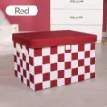 Scatola di stoffa pieghevole rossa, organizer per vestiti in tessuto Oxford con coperchio. - Piccolo 18L / Quadri Rosso Vino Bianco