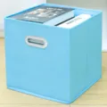 Scatola portaoggetti in tessuto pieghevole azzurro, organizer per armadio con maniglia per vestiti. - Stile Cassetto Blu Doppio Manico