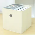 Collapsible fabric storage box beige bin with metal handle for home wardrobe organization. - Large (28*28*28cm) / Off-White Round Hole Open Top