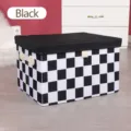 Scatola portaoggetti pieghevole in tessuto a scacchi bianchi e neri con coperchio per vestiti. - Piccolo 18L / Black White Checkerboard