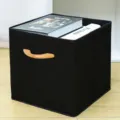 Scatola organizer pieghevole in tessuto per armadio guardaroba vestiti e giocattoli. - Nero Top Aperto Manico in Legno
