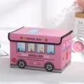 Scatola portaoggetti pieghevole scuolabus rosa in tessuto non tessuto organizer giocattoli con coperchio - Rosa