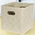 Scatola portaoggetti in tessuto pieghevole beige con motivo a foglie e maniglie in metallo. - Trifoglio Beige Senza Coperchio