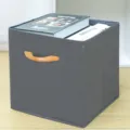 Scatola portaoggetti in tessuto pieghevole con manico in legno, organizer per vestiti. - (Manico in Legno) Senza Coperchio Grigio
