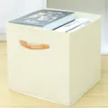 Scatola portaoggetti pieghevole in tessuto non tessuto con manico in legno per armadio - Manico in Legno Beige