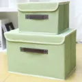 Scatole portaoggetti in tessuto verde con coperchio e maniglie, organizer pieghevoli. - Piccolo (26x20x16cm) / Verde Imitazione Lino