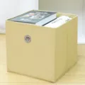 Foldable fabric storage box for home wardrobe organization, stylish beige cube basket container. - Large (28*28*28cm) / Khaki Round Hole Open Top