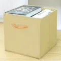 Scatola portaoggetti pieghevole in tessuto beige organizer per vestiti giocattoli casa ordine - (Manico in Legno) Senza Coperchio Kaki