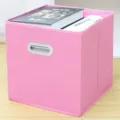 Scatola portaoggetti in tessuto pieghevole rosa contenitore a cubo per armadio e organizzazione. - Stile Cassetto Rosa Doppio Manico