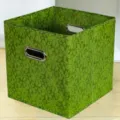 Foldable fabric storage box with green leaf pattern and metal handles for wardrobe organization. - Green Clover Without Lid