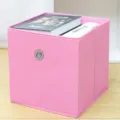 Scatola di immagazzinaggio in tessuto pieghevole rosa per armadio e organizzazione. - Rosa Foro Tondo Top Aperto
