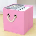Scatola di immagazzinaggio in tessuto pieghevole rosa con manici in corda per organizer cassetti giocattoli - (Corda di Canapa) Senza Coperchio Rosa