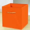 Scatola portaoggetti pieghevole in tessuto non tessuto arancione con manico in legno - (Manico in Legno) Senza Coperchio Arancione