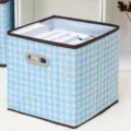 Scatola portaoggetti in tessuto pieghevole con motivo pied de poule e maniglie per organizzare l'armadio. - Stile Cassetto Pied de Poule Celeste