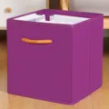 Scatola portaoggetti pieghevole in tessuto cubo organizer per armadio giocattoli vestiti - (Manico in Legno) Senza Coperchio Viola