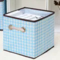 Scatola portaoggetti pieghevole in tessuto pied de poule per vestiti e giocattoli casa - (Corda di Canapa) Senza Coperchio Pied-de-Poule Blu