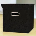Black foldable non-woven storage box with leaf pattern and handle for home wardrobe use. - Lidded Clover - Black