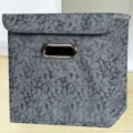 Foldable fabric storage box with leaf pattern and metal handle for closet and home organization. - Gray Clover With Lid