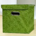 Foldable fabric storage box with lid and metal handle, green botanical pattern organizer bin. - Green Clover With Lid