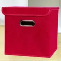 Foldable fabric storage box with embossed floral pattern and metal handle for daily use. - Red Dragon Pattern With Lid