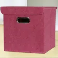 Foldable fabric storage box with lid, pink floral embossed design and metal handle cutout. - Pink Dragon Pattern With Lid