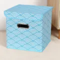 Scatola portaoggetti pieghevole in tessuto con motivo a onde giapponesi blu e coperchio. - Grande (28x28x28cm) / Nuvola Blu Con Coperchio