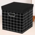 Scatola portaoggetti pieghevole in tessuto nero a quadri con coperchio per armadio e giocattoli. - Taglia L / Con Coperchio - Griglia Nera