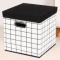 Scatola portaoggetti pieghevole a griglia con coperchio nero, organizer in tessuto. - Taglia L / Con Coperchio - Griglia Bianca