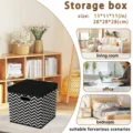 Collapsible fabric storage box black white chevron pattern organizer bin for home office bedroom - 28*28*28CM / Black with Wavy Pattern (Lidded)