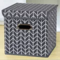 Scatola portaoggetti in tessuto grigio con coperchio, contenitore pieghevole per vestiti. - Grande (28x28x28cm) / Foglia Grigia Con Coperchio