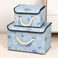 Blue floral collapsible fabric storage box with lid and rope handles for home wardrobe organization - Daisy (Rope)