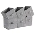 Set of six grey fabric storage bins foldable collapsible closet organizers for home use. - Large (28x28x28cm) / Denim Gray