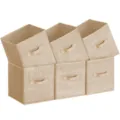 Foldable fabric storage bins set of 6 beige linen toy clothes organizer boxes for closet - Large (28x28x28cm) / Denim Khaki