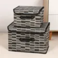Foldable fabric clothes storage box with lid grey geometric pattern wardrobe organizer set - Imitation Camouflage (Leather Handle)