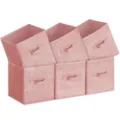 Pink fabric storage box foldable collapsible closet organizer bin with front handle set - Large (28x28x28cm) / Denim Pink