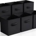 Black fabric collapsible storage box set for home wardrobe organization and shelf bins. - Black