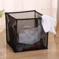 Foldable mesh laundry basket large capacity clothes storage hamper for dorm and bedroom organization. - Single Layer Foldable / Plain Black