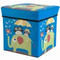 Poggiapiedi contenitore pieghevole con disegno cartoon per giocattoli abiti, tessuto blu. - 30x30x30cm / Gufo Verde Quadrato