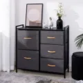 Armadio in tessuto moderno con cinque cassetti e struttura in metallo per camera da letto e salotto. - 2 Strati 5 Cassetti / Grigio scuro